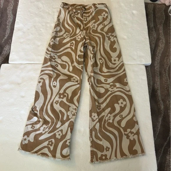 Billabong free fall high waisted wide leg pants orange white 70’s. Floral print - Picture 11 of 16